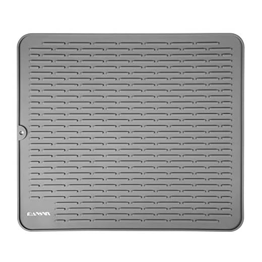 Silicone Dish Drying Mat,MANSNIX Dish Mat for Kitchen, Non-Slip Dish Drainer Mat,Heat-Resistant Silicone Trivet, Easy Clean Dishwasher Safe, Gray XL 17.8inches x 15.8inches