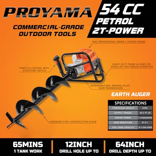 Proyama 5200 54Cc Post Hole Digger Gas Powered 2 Cycle Earth Auger thumb #1