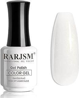 RARJSM Milky White Gel Nail Polish with Glitter Gold Shimmer Pigment Jelly Cream White Nude Gel Polish Neutral Color 15ml Sparkle Natural Color Soak off UV LED Cured for Home Salon DIY Nail Art