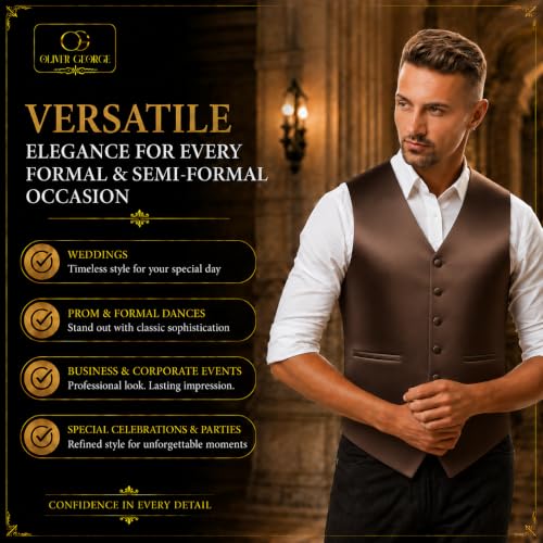 Image of Oliver George 4pc Men's Solid Formal Suit Waistcoat Tuxedo Dress Vest Necktie Bowtie Handkerchief Set for Suit or Tuxedo