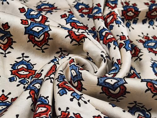 Image of Ethnics of Kutch Womens's Ajrakh Modal Silk Natural Dye Hand Block Print Unstitched Kurta Fabric