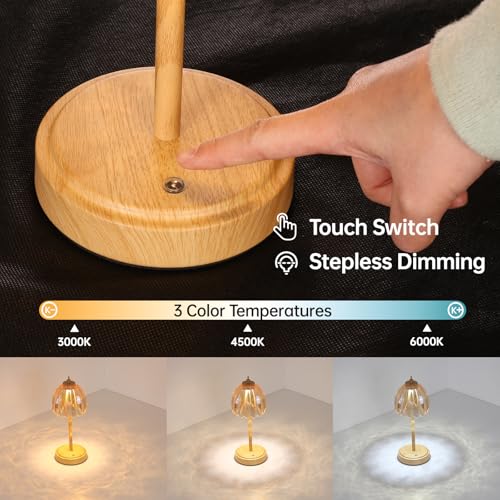 Image of Shenmoyl Tulip Table Lamp with 5200mAh Battery & Touch Control, Small Cordless Table Lamp with 3 Colors, Rechargeable Battery Operated Table Lamps for Bedroom, Desk, Bedside (Amber-Beech Color)