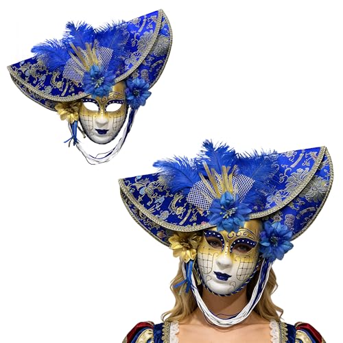 Máscara veneziana de cafetão de modelo vintage mulher para carnaval Halloween Natal cosplay festa bola de fantasia (azul)