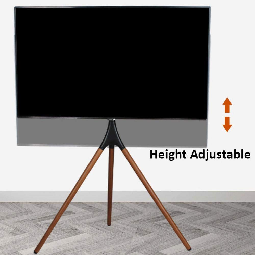 Staffa per Televisione in Legno per TV da 32-55 Pollici, Supporto da Pavimento per TV Mobile Giallo Fino a 25 kg di inclinazione Regolabile in Altezza, Max VESA 600 x 400 mm