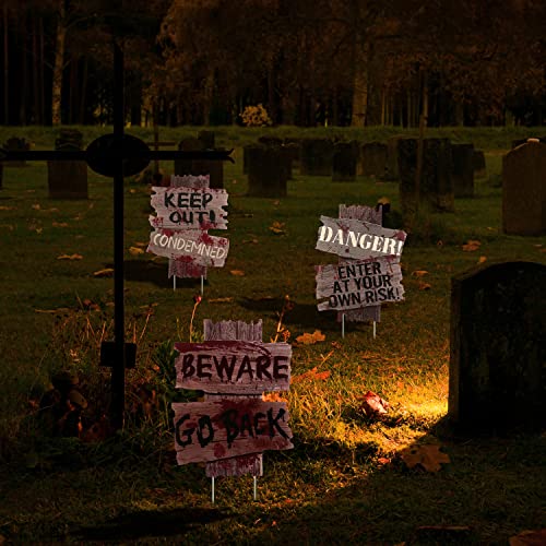 Halloween Yard Signs, 3 Pack Halloween Yard Stakes Beware Signs Halloween Decorations Yard Signs Halloween Warning Sign for House Decor Sidewalk Theme Party, 11.8\" x 9.4\"