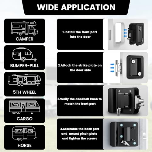 Image of RV Door Lock Replacement with Paddle Latch, Black RV Door Handle Lock for Travel Trailers and Campers,Includes 4 Keys