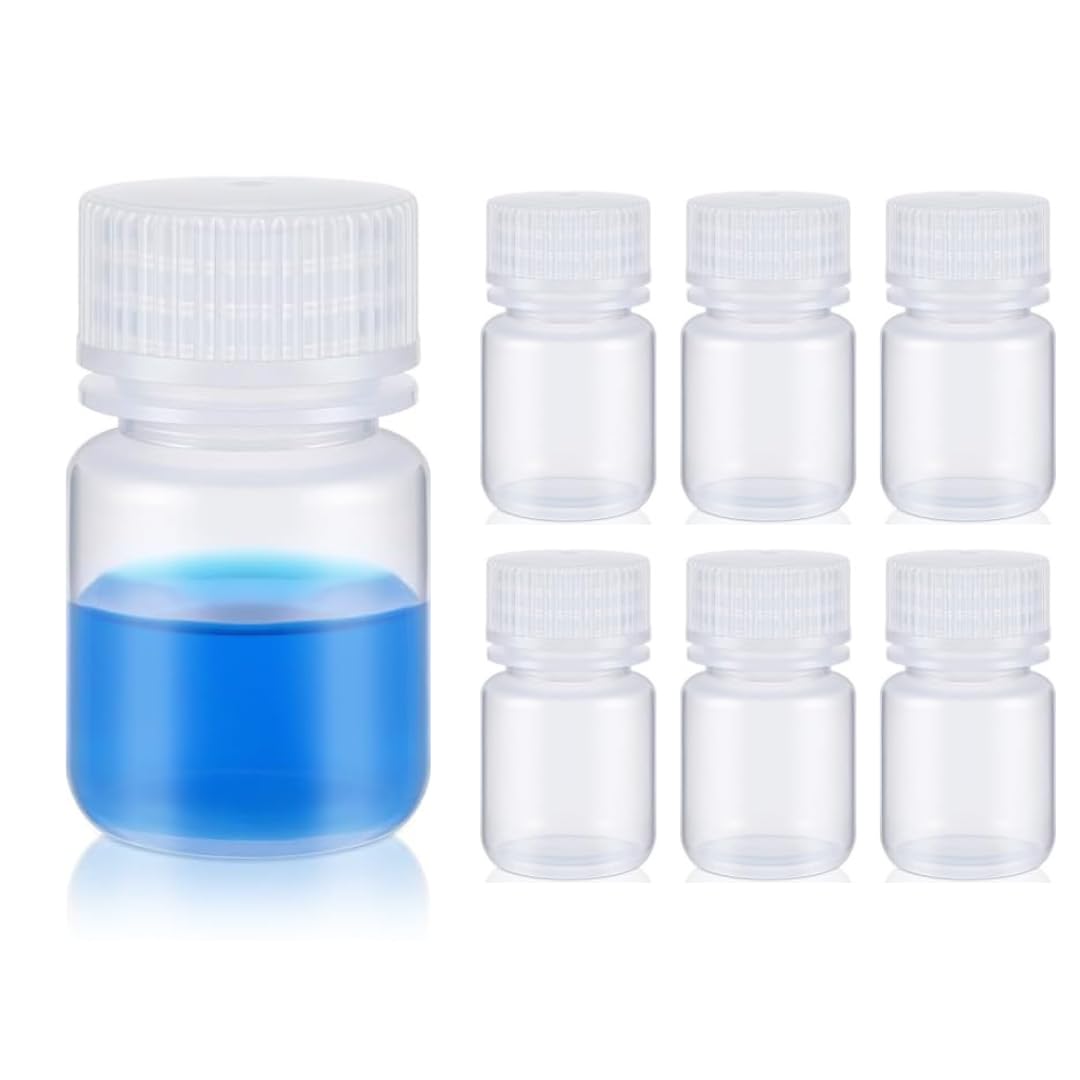 Plastic Sample Bottles 30ml, Laboratory Grade Polypropylene Wide Mouth Reagent Bottles Clear Liquids Storage Bottles with Lids Leak Proof Containers for Lab Classroom (6)