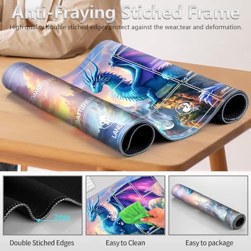 Image of for MTG Playmat with Card Storage Bag,Non-Slip Rubber Base & Smooth Surface 24x14in,Beginner-Friendly Magic Mat for Commander Deck,Dragon Castle