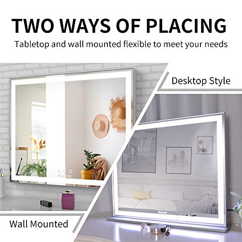 Beautme Vanity Mirror With Lights, Lighted Tabletop/Wall Hollywood Makeup Mirror For Dressing Room & Bedroom,3 Color Modes With Dimmer,With 1Pcs 1X/10X Roud Mirror,Silver (28.3 X 22.1 Inch) #TOP4