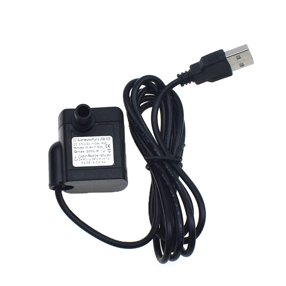 Submersible Water Pump DC 5.5V-12V 3W 200L/M Brushless Fountain Water Pump with Cord for Fountain Pond Fish Tank Aquarium (USB 5V 3W)