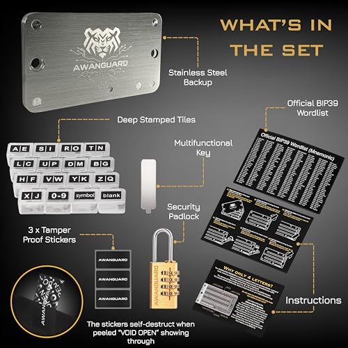 AWANGUARD Premiere Basic Plus - Bitcoin Steel Wallet, 24 x Seed Phrase Recovery Key Backup, Offline Crypto Key Steelwallet, Cold Krypto Seeds Storage - Kompatibel Mit ALL BIP 39 Wallets