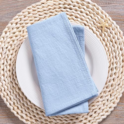 Image of MLMC 4 Pack Blue Cloth Napkins Rustic Washable Cotton Linen Napkins Set of 4 17 inchx17 inch Reusable Dinner Napkins Cloth for Wedding Baby Shower Party Gathering Everyday Use
