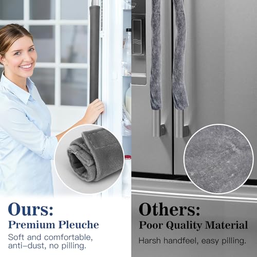 Image of Nuovoware Refrigerator Door Handle Covers Set of 4, Keep Kitchen Appliance Fridge Oven Microwave Dishwasher Clean,Protect Antiskid Washable Decor Cloth,Keep Off Smudges Fingerprint Oil Stain, Gray
