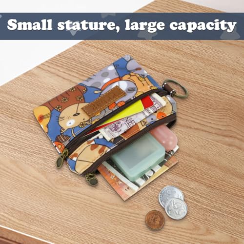 Cute Coin Purse, PU Leather Coin Pouch Coin Purse Pouch with Lovely Cartoon Print, Change Purse with Key Chain, Portable Coin Holder Pouch with Zippers for Lipstick, Key (blue)4