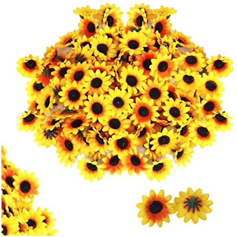 TFSYLISA 100PCS Sunflower Heads,Mini Silk Artificial Fake Sunflowers Heads,Yellow Small Silk Sun Flowers Bulk for DIY Wedding Home Kitchen Autumn Party Decor Cover