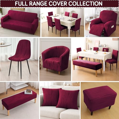 Image of HOKIPO Premium Knitting Jacquard 200GSM Stretchable Footstool Cover Ottoman Slipcover, 'Nestiva Series' Burgundy (AR-6236-BRGN)