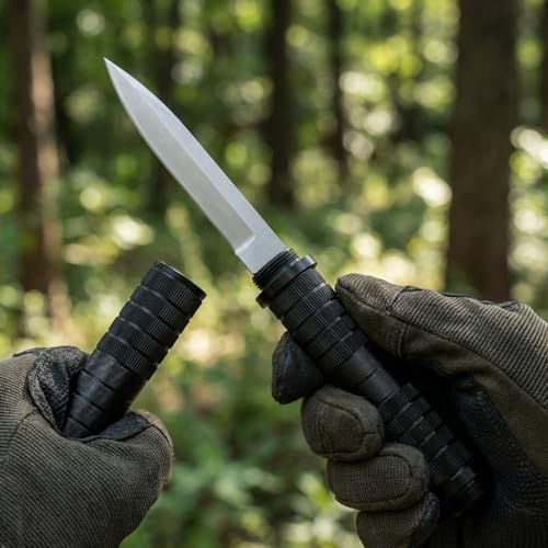 bhkz Outdoor Messer mit 5Cr13 Edelstahl Klinge – 11,5cm Fixed Blade für Camping & Bushcraft – Ergonomischer Aluminiumgriff mit passgenauer Aluminium-Scheide – Schwarz Edition