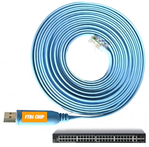JSM FITNESS Cable de Consola USB a RJ45 5M con Chipset FTDI – Cable Profesional para Configuración Cisco, HP, Juniper y Fortigate – Compatible con Windows, Mac y Linux, Estudiantes CCNA