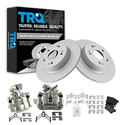 Image of TRQ Rear Brake Pad and Rotor Set Ceramic Solid Rotors G Coated Calipers | For 2016-2018 Acura ILX