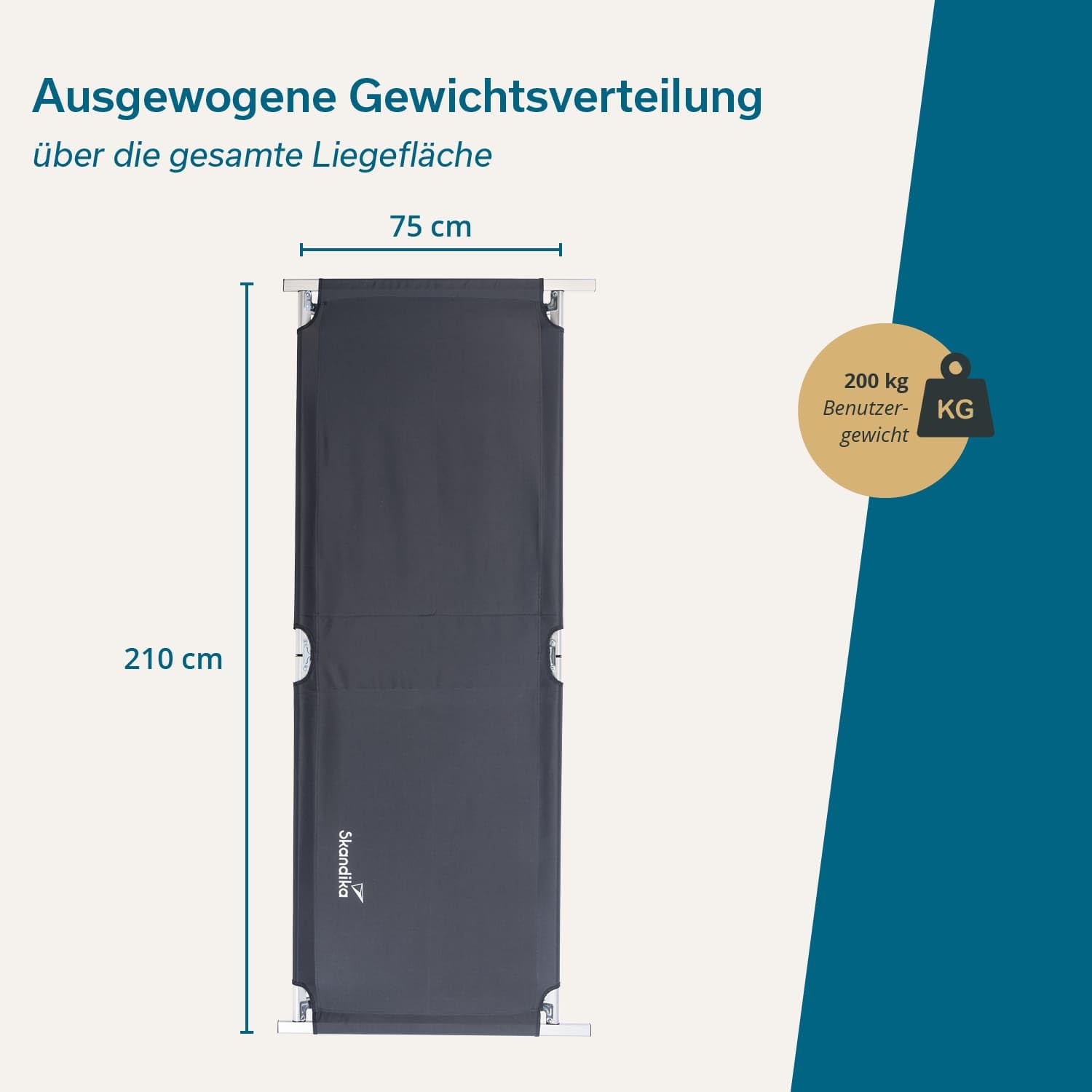Skandika Campingliege Vuoma Klappbare Sonnenliege 200 kg 210 x 75 cm Anti-Rutsch-Füße Tragetasche