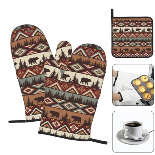 Vintagerusticovenmittsandpotholderssetsof3heatresistanthotpadsbearmountainovenglovesforkitchencookingbbqbaking Urban Country Home Decor Vintage rustic oven mitts and pot holders sets of 3 heat resistant hot pads bear mountain oven gloves for kitchen cooking bbq baking urban country home decor