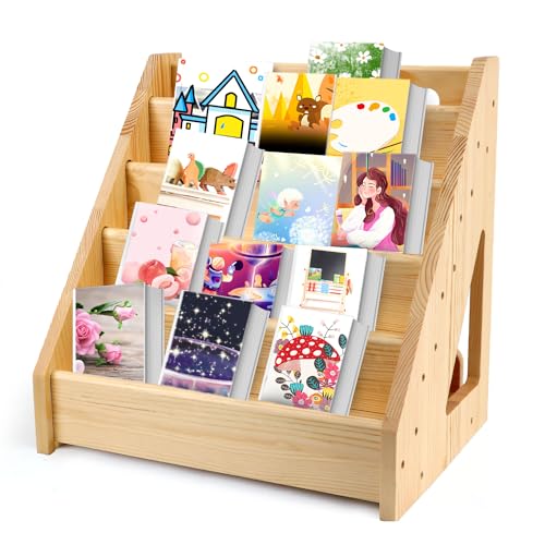 NQEUEPN Estantería para Niños, Estantería Montessori Libros Frontal Estantería para Niños Revistero Expositor de Libros Organizador con Asa y Antiinclinación Muebles para Guardería Aula Dormitorio