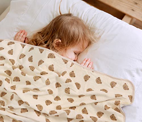 Image of Minky Dot Baby Blanket for Girls Boys Super Soft Double Layer with Dotted Backing, Elegant Receiving Blanket with Muslin Front 39 x 43 Inch (Little Bear)