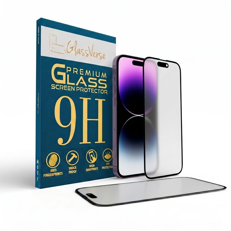 Image of GlassVerse 9H Tempered Glass For Apple Iphone 14 Pro (PACK OF 1) with Free Installation Kit. Full screen Coverage - 6.1 inch