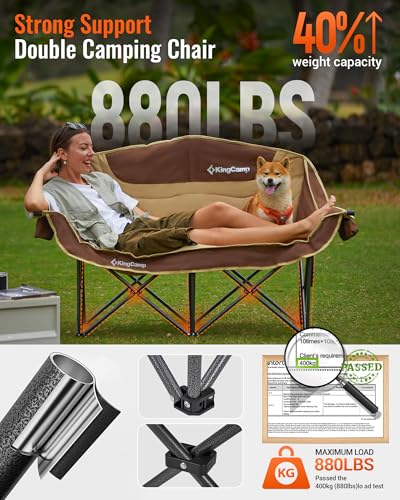 Image of KingCamp Double Camping Chair, Oversized 880lbs Heavy Duty Loveseat XL