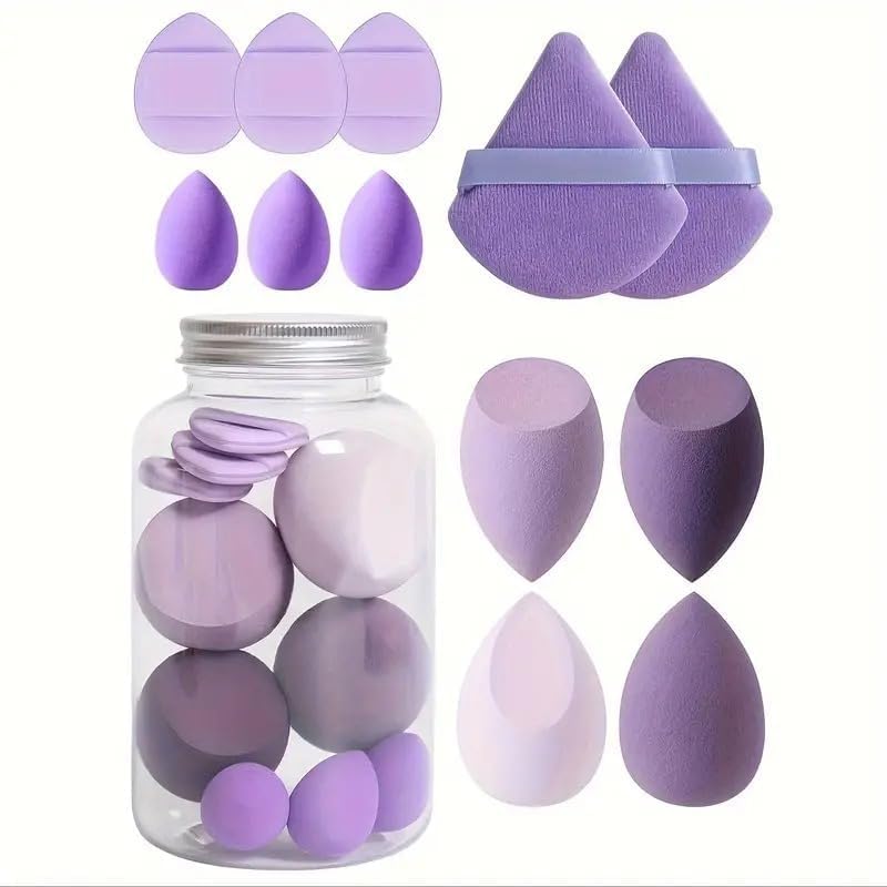 Makeup Sponges Set With Storage Jar, Including 4 Blenders, 3 Mini Beauty Blenders, 3 Mini Finger Cushions 2 Triangle Puff For Liquid, Cream & Powder, Multicolor Makeup Sponge Set for All types Of Skin-image-48
