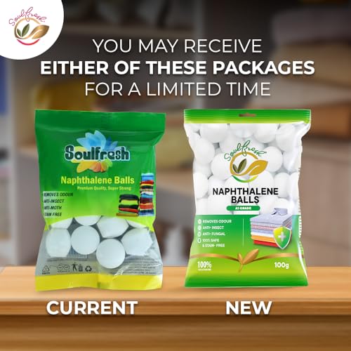 Image of SOULFRESH Naphthalene Balls White Kapoor Goli Stain-Free Insect Repellant Mothballs Sanitary Cubes for Commercial Use Cloth Wardrobe, Almirah, Bookshelves, & Drawers- 100g Pack of 10 (Total 1000gm)
