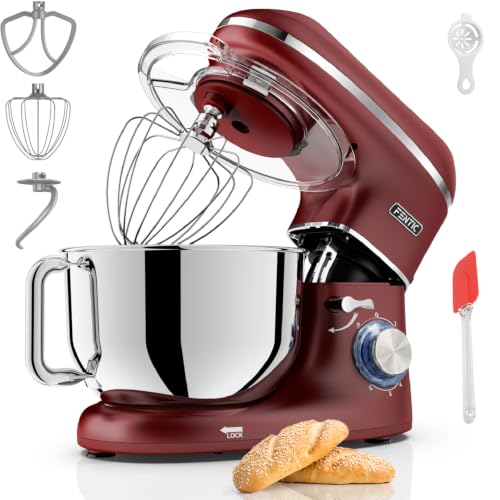 Fentic Batidora Amasadora - 2000W - Con Bol 6.2L para Hornear - Amasadora Reposteria Con Batidor, gancho amasador y gancho para mezclar - Incluye y accesorios adicionales - Rojo