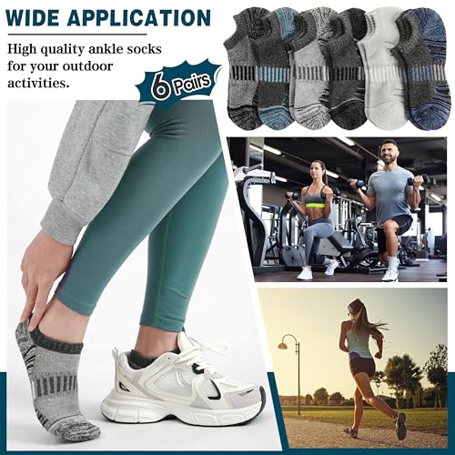 Image of Merino Wool Ankle Athletic Running No Show Socks Cushioned Breathable Sports Warm Thick Socks for Men and Women 6 Pairs