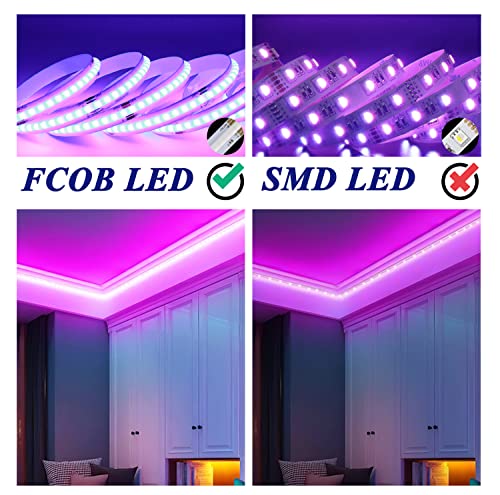 Image of 12V COB LED Strip Light,16.4ft RGB Flexible Dimmable LED Light Strip,576 LEDs /M LED Light Fixtures for Bedroom Kitchen Cabinets Home Indoor(Only Strip)