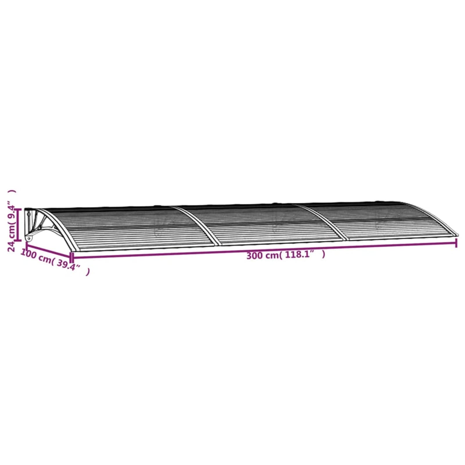Marquesina de Puerta policarbonato Gris 300x100 cm Tejadillo Proteccion Lluvia Ventana Toldo para Puertas