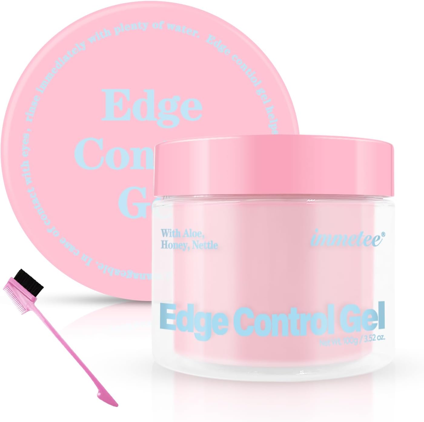 Edge Control Gel with Brush, Hair Styling Gel Flyaway Hair Tamer, Edge Control Gel for Afro Hair.(100g,3.52 oz) (Pink-Watermelon)