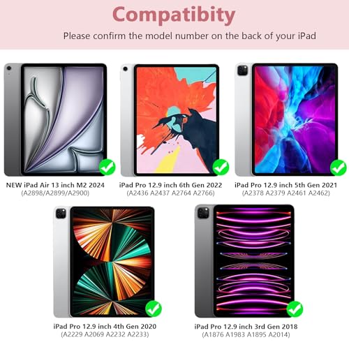 Image of Keyboard Case for iPad Air 13 inch Case Keyboard for iPad Pro 12.9 inch Case with Keyboard Compatible with iPad Pro 6th /5th /4th /3rd Generation 2022-2018 /Air (M2) with Auto Sleep /Wake Function Pink