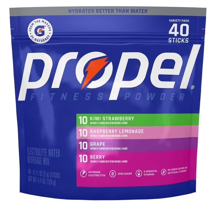 Electrolyte Hydration Powder Packets 40 Pack - 10 Flavors Of Each - Zero Sugar - Electrolyte Water Beverage Mix Powder Packets - Raspberry Lemonade, Grape, Berry, Kiwi Strawberrry