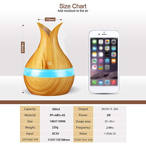 Btuty Umidificador de ar 300 ml USB Difusor de Ar Máquina de Aromaterapia com Óleo Essencial com Luz