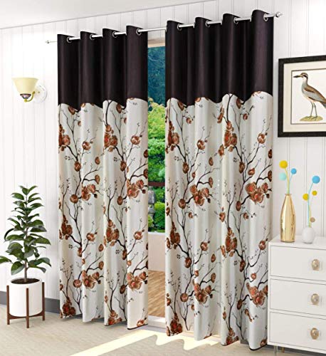 Image of Galaxy Home Decor Rose Printed Half Translucent Curtains for Door 7 Feet, Pack of 2, Brown (Brown, Door 7 Feet)