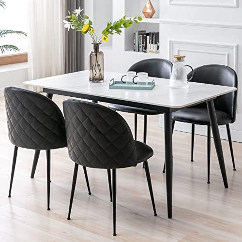 Guyou Black PU Leather Dining Chairs Set of 4, Upholstered Guest Chairs Side Chairs Round Back, Modern Accent Chairs with Metal Legs for Living Room Bedroom Reception Room