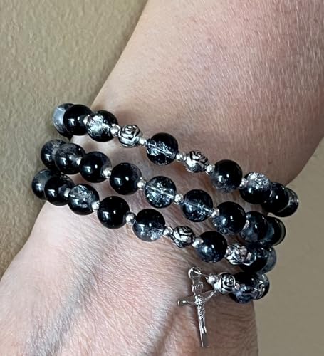 FavorOnline Glass Wrap Rosary Bracelet with Cross