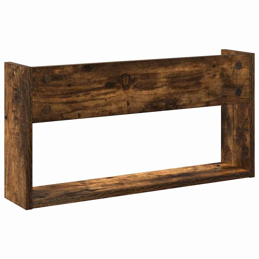 Regał na magazyny, dąb wędzony, materiał drewnopochodny, 60 x 12 x 30 cm, montowany na ścianie, z 1 regałem na deski do salonu, biura, korytarza, kącika do czytania, do oszczędzającego
