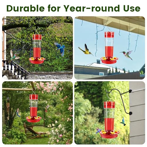 Image of 2 Pack Plastic Hummingbird Feeders for Outdoors Hanging Ant and Bee Proof,15 Ounces Red Hummingbird Feeder with 5 Feeding Ports and Perches, Built-in Ant Moat, Outside Garden Decor (Plastic, 2)