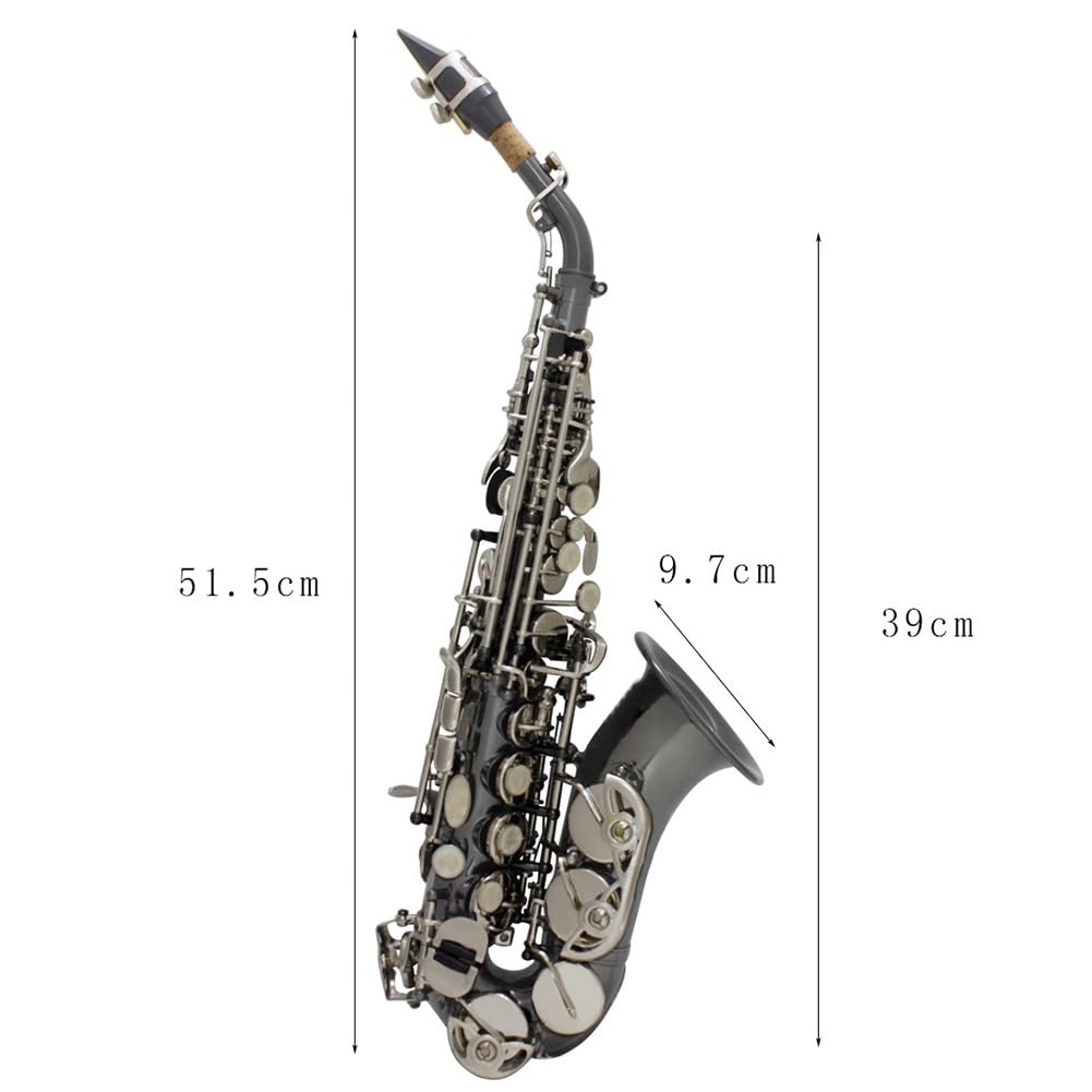 Sassofono soprano curvo in Si bemolle con custodia for il trasporto, bocchino, cuscinetti, ancia, kit di pulizia, tracolla, guanti bianchi, sax in Si bemolle for studenti principianti e musicisti inte