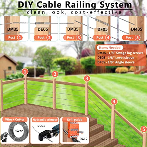 Steel Dn Mate 220 Feet T316 1/8 Stainless Steel Cable, Aircraft Wire Rope For Cable Railing Kit, Stair Railing, 7X7 Strands, 1800 Lb Breaking Strength, Deck Railing Wire With Cutter, Marine Grade Dw22 #TOP5