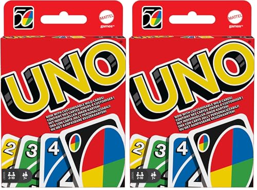 Mattel Games W2087 - UNO Kartenspiel und Gesellschaftspiel, geeignet für 2-10 Spieler, Kartenspiele und Gesellschaftsspiele ab 7 Jahren (Packung mit 2)
