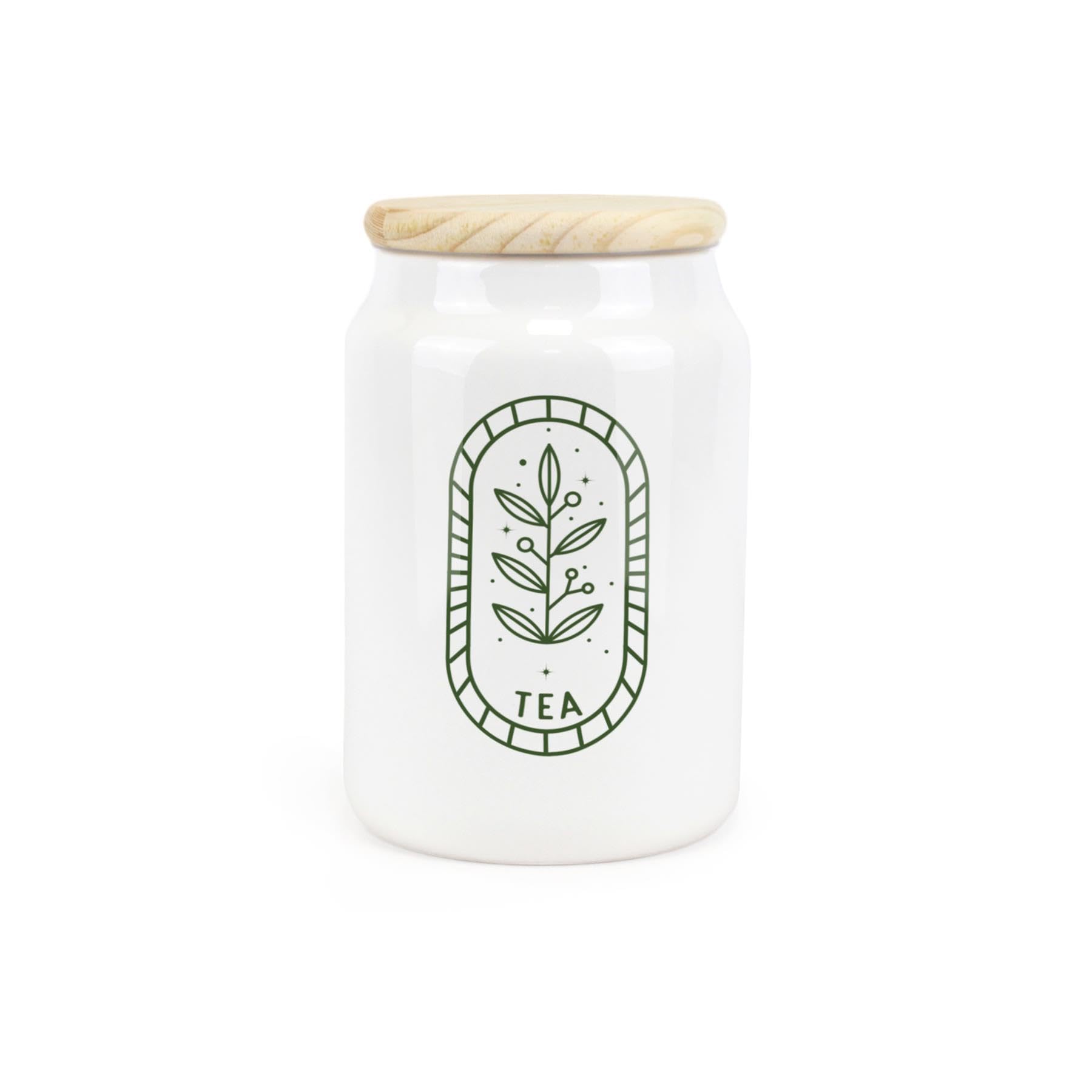 Purely Home Tea Boho Minimalist Ceramic Storage Canister - Simplistic Bohemian Floral Kitchen Decor Gift - Kitchen Food Storage Container & Wooden Lid 600Ml (14.5Cm X 9.5Cm)