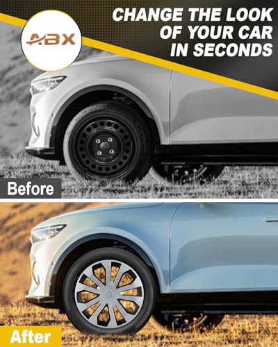 Image of ABX Hubcap Wheel Covers Hub Caps 16 Inch Set of 4 Black & Silver Universal Wheel Rim Cover R16 Stylish Car Decor Wheel Covers for Toyota Camry Nissan Mazda (silver-05, 16 inch)