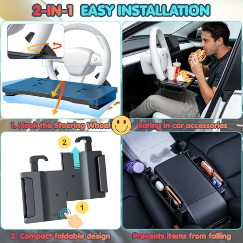 Image of 2-in-1 Car Steering Wheel Tray with Built-in Seat Gap Organizer